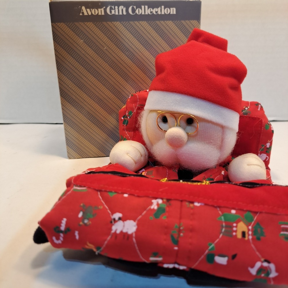 Tissue Box Cover Rectangular Vintage Avon Santa Claus Christmas Plush Holder 15"